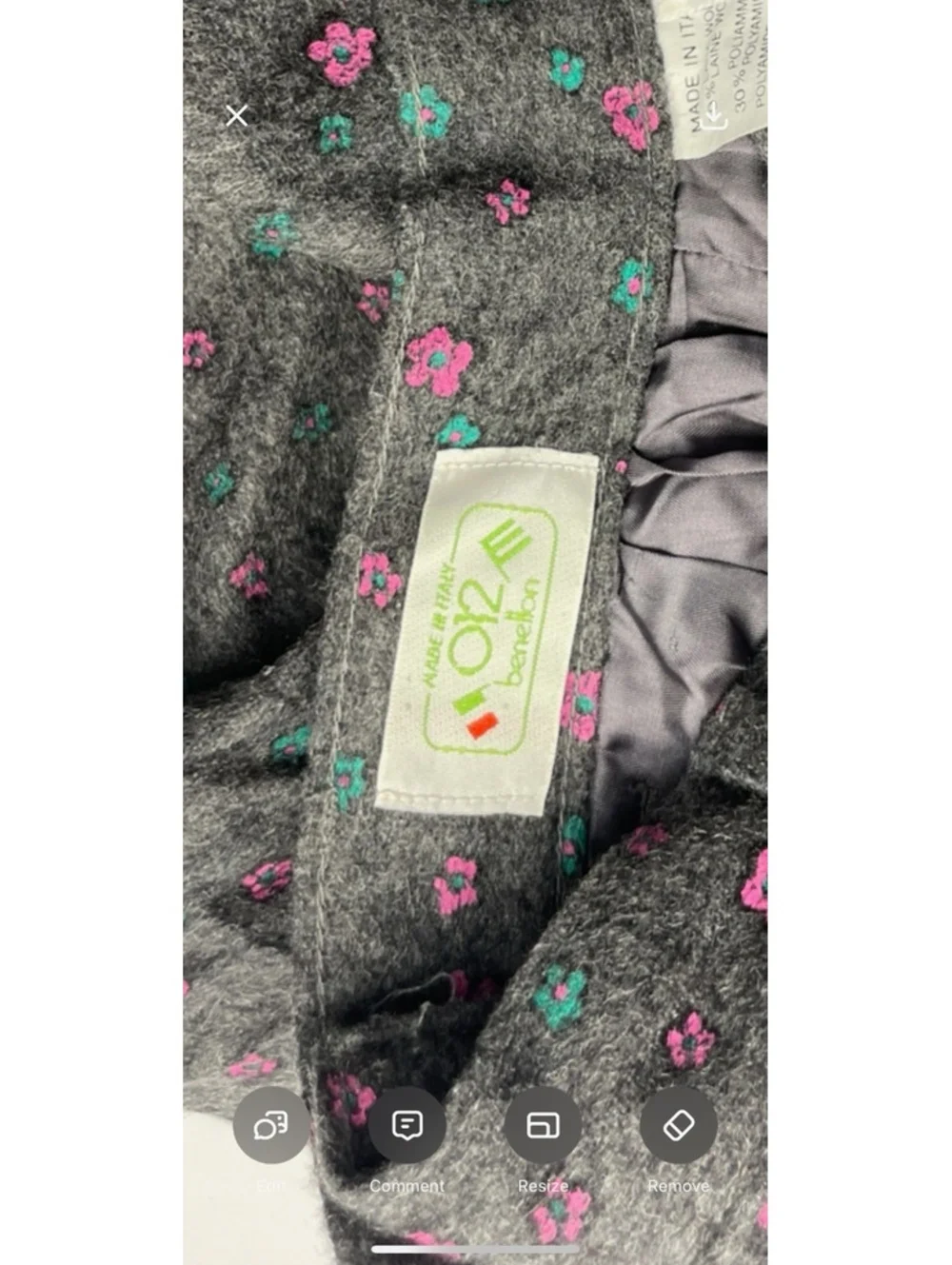Vintage O2E by Benetton Girls Wool Blend Floral Pants Gray Pink Made Italy Sz 8